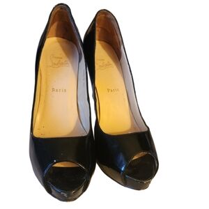 Christian Louboutin Black Patent Peep Toe Heels Size 40